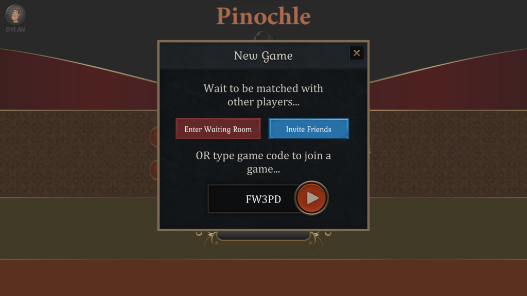 Pinochle enter game code screenshot