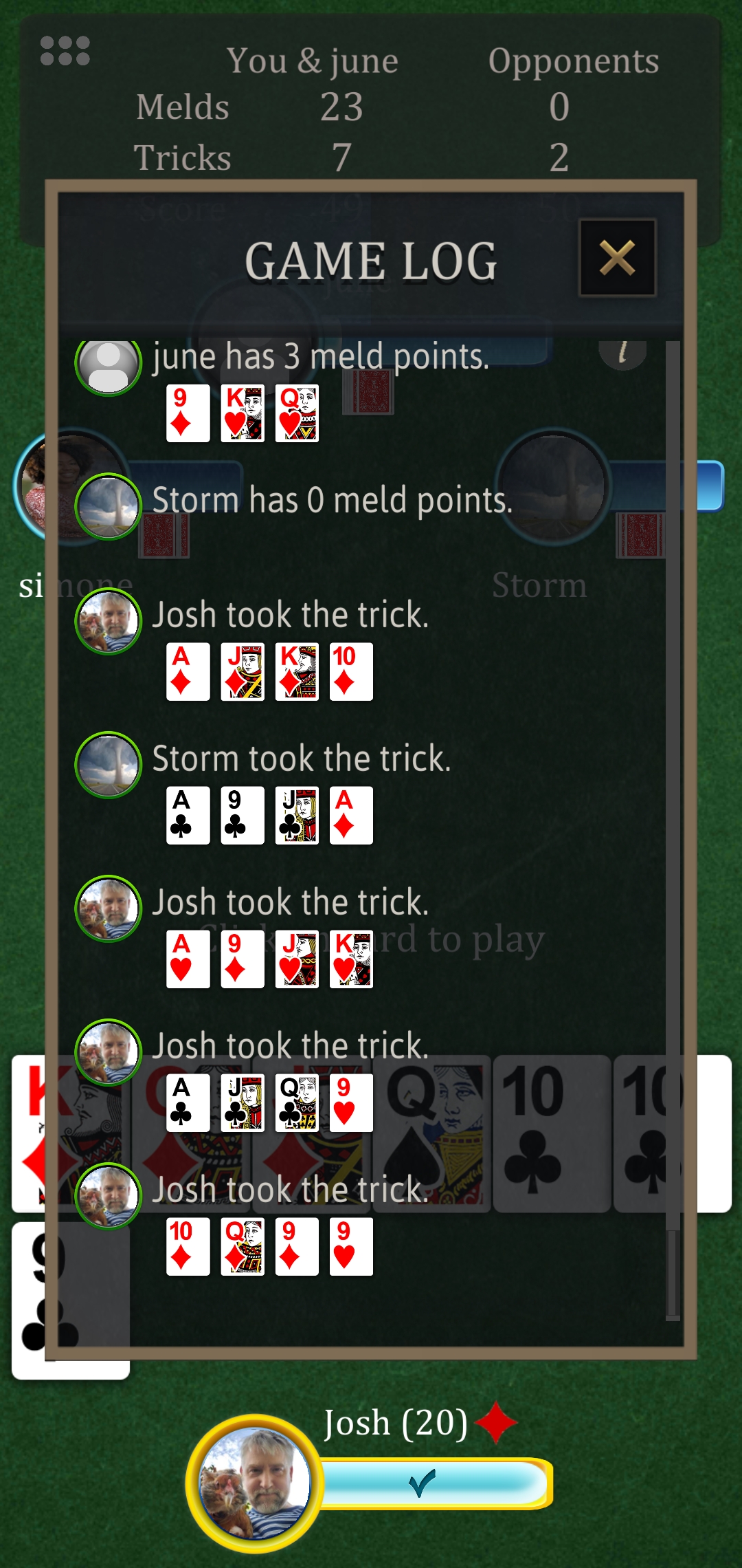 How to View the Game Log in Pinochle or Cutthroat Pinochle Pinochle Play Pinochle Online
